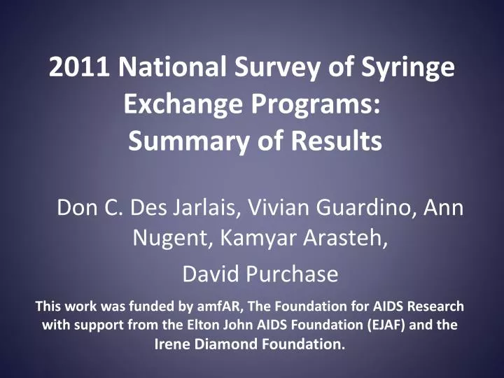 2011 national survey of syringe exchange programs summary of results