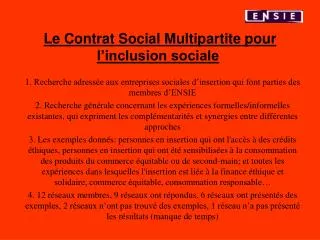 Le Contrat Social Multipartite pour l’inclusion sociale