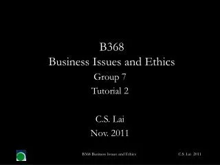 B368 Business Issues and Ethics