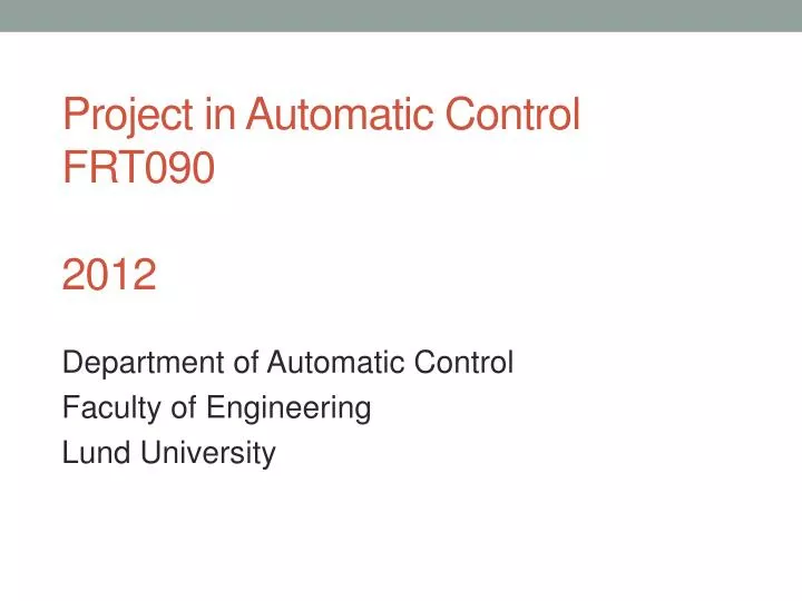 department of automatic control faculty of engineering lund university