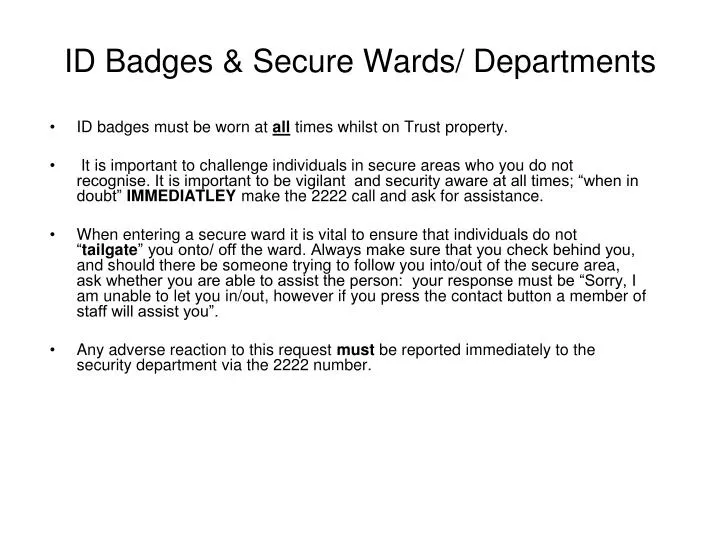 id badges secure wards departments
