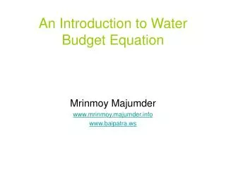 An Introduction to Water Budget Equation