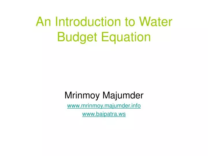an introduction to water budget equation