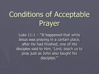 Conditions of Acceptable Prayer