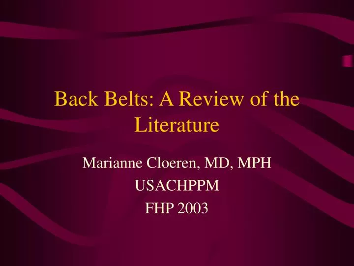 back belts a review of the literature