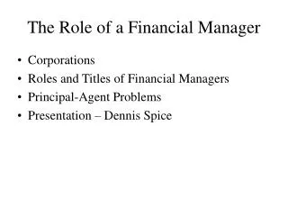The Role of a Financial Manager