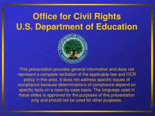 Office for Civil Rights U.S. Department of Education