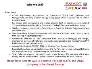 Smart Solar is on Its way to become the leading EPC and O&amp;M company in Southeast Europe