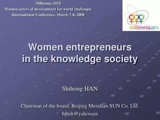 Women entrepreneurs in the knowledge society