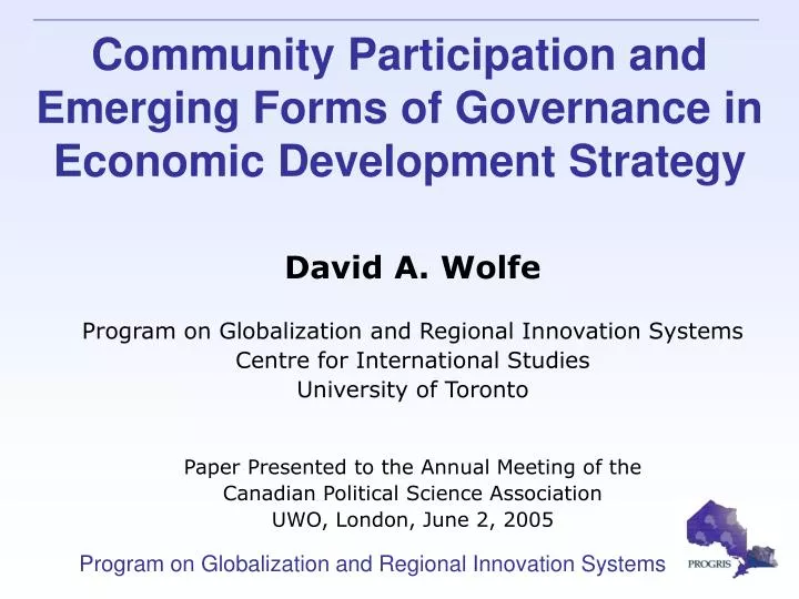 community participation and emerging forms of governance in economic development strategy