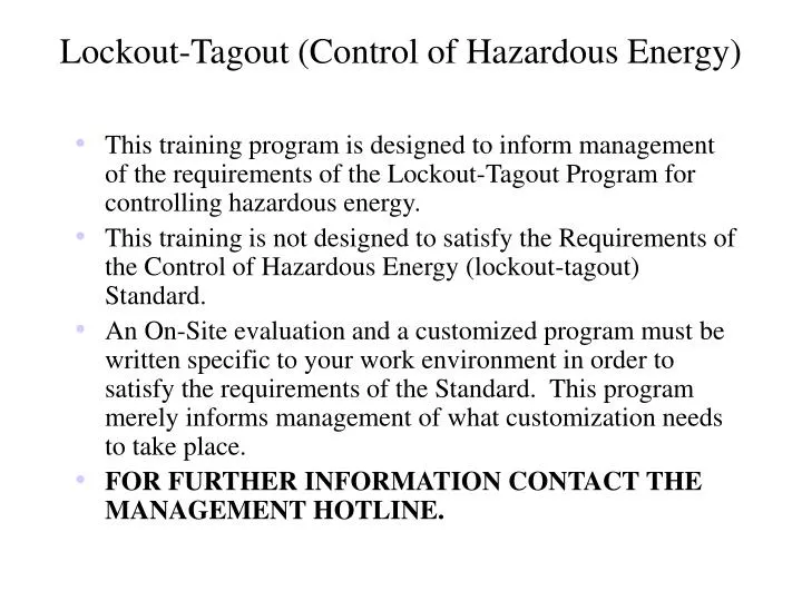 lockout tagout control of hazardous energy