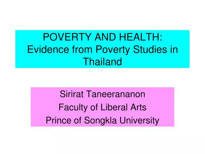 poverty and health evidence from poverty studies in thailand