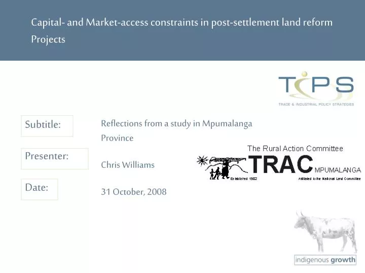 capital and market access constraints in post settlement land reform projects