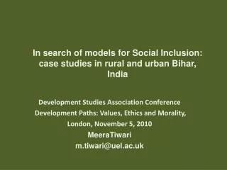 In search of models for Social Inclusion: case studies in rural and urban Bihar, India