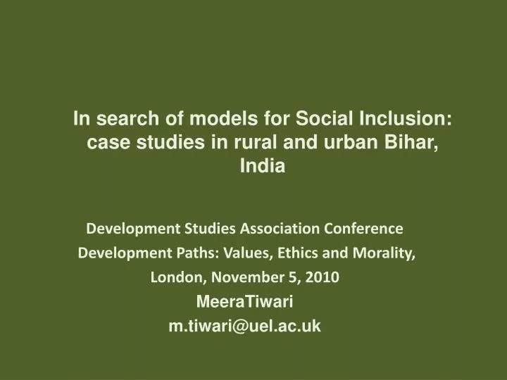 in search of models for social inclusion case studies in rural and urban bihar india