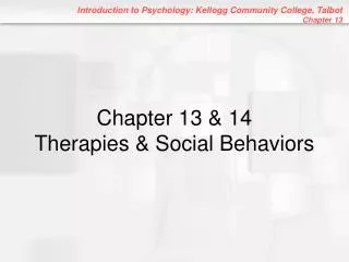 Chapter 13 &amp; 14 Therapies &amp; Social Behaviors