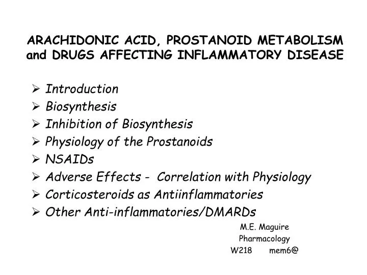 arachidonic acid prostanoid metabolism and drugs affecting inflammatory disease