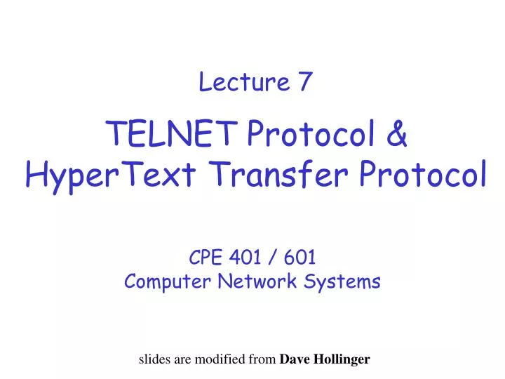 lecture 7 telnet protocol hypertext transfer protocol