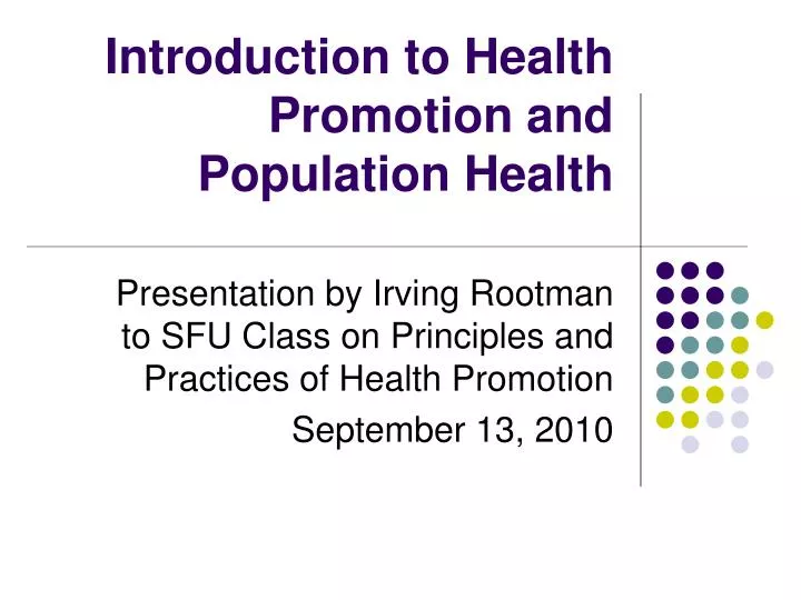 introduction to health promotion and population health