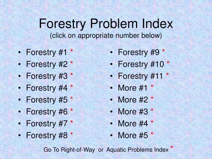 forestry problem index click on appropriate number below