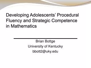 Developing Adolescents’ Procedural Fluency and Strategic Competence in Mathematics