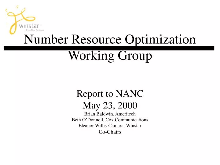 number resource optimization working group