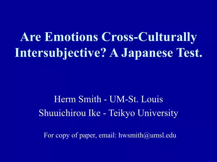 are emotions cross culturally intersubjective a japanese test