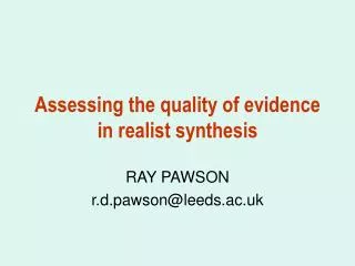 Assessing the quality of evidence in realist synthesis