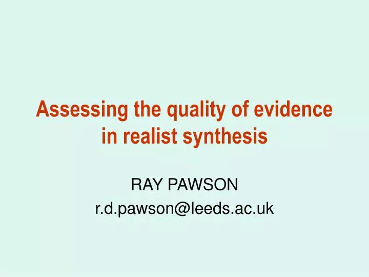 assessing the quality of evidence in realist synthesis