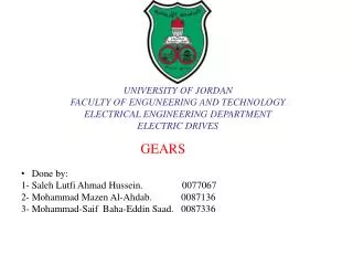 UNIVERSITY OF JORDAN FACULTY OF ENGUNEERING AND TECHNOLOGY ELECTRICAL ENGINEERING DEPARTMENT ELECTRIC DRIVES