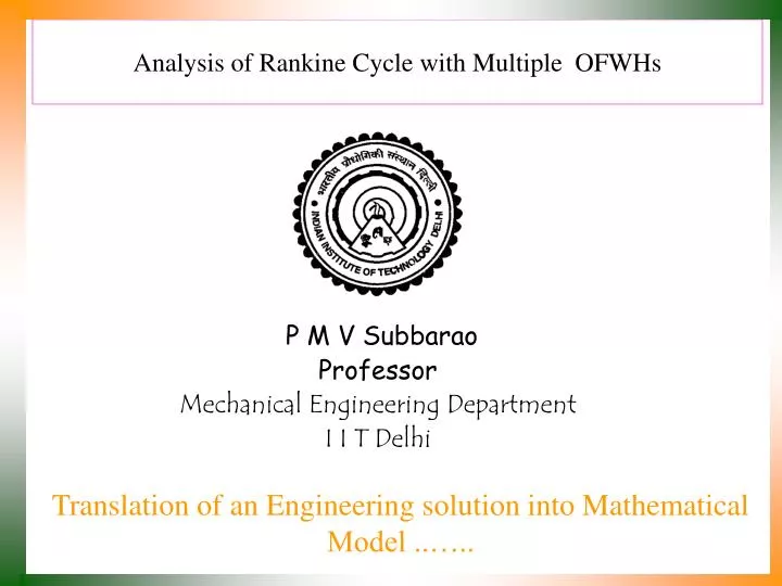 analysis of rankine cycle with multiple ofwhs
