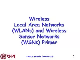 Wireless Local Area Networks (WLANs) and Wireless Sensor Networks (WSNs) Primer