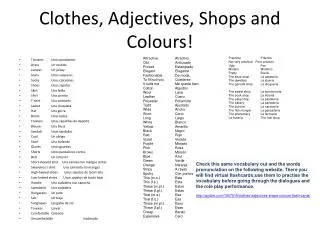 Clothes, Adjectives, Shops and Colours!