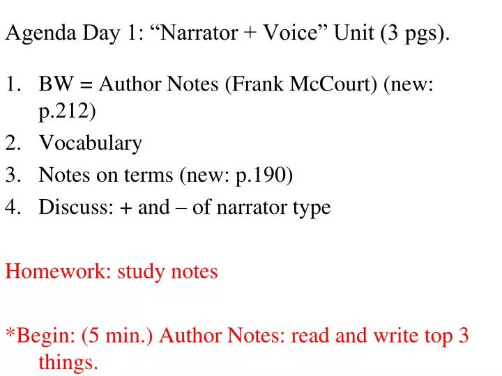 agenda day 1 narrator voice unit 3 pgs