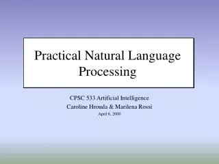 Practical Natural Language Processing