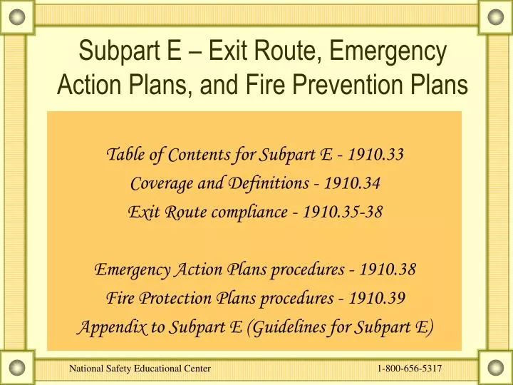 subpart e exit route emergency action plans and fire prevention plans