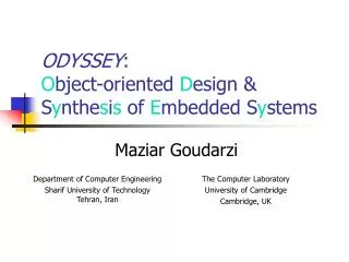 ODYSSEY : O bject-oriented D esign &amp; S y nthe s i s of E mbedded S y stems
