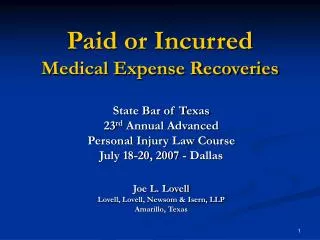 Paid or Incurred Medical Expense Recoveries