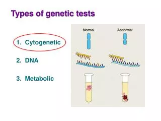 1. Cytogenetic 2. DNA 3. Metabolic