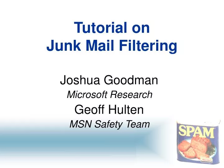tutorial on junk mail filtering