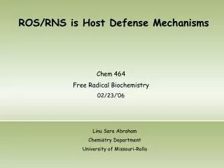 ROS/RNS is Host Defense Mechanisms