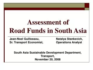 Assessment of Road Funds in South Asia