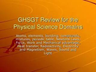 GHSGT Review for the Physical Science Domains