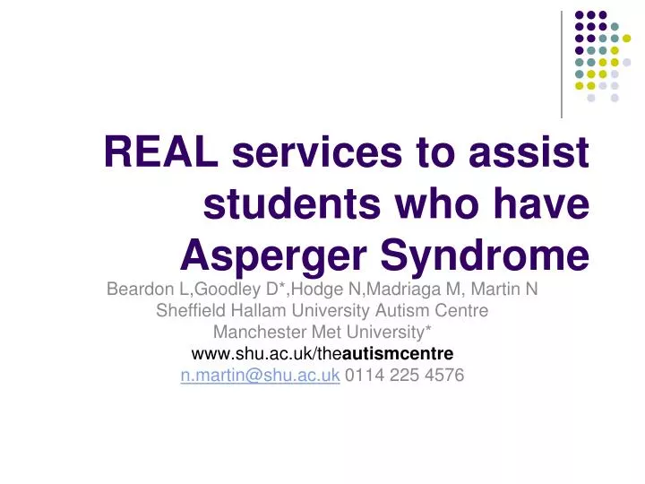 real services to assist students who have asperger syndrome