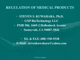 REGULATION OF MEDICAL PRODUCTS