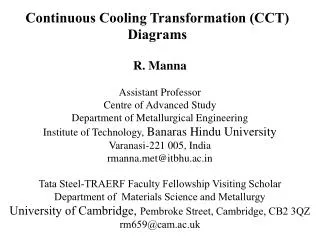 Continuous Cooling Transformation (CCT) Diagrams