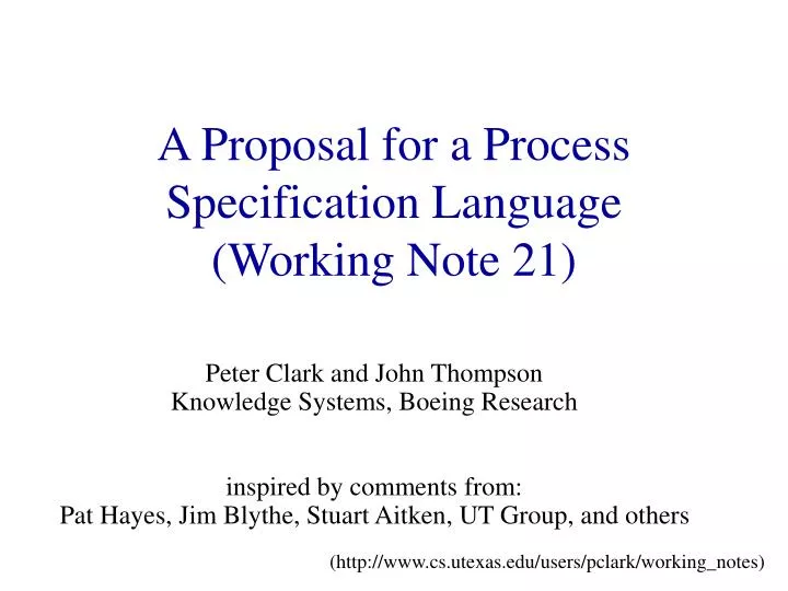 a proposal for a process specification language working note 21