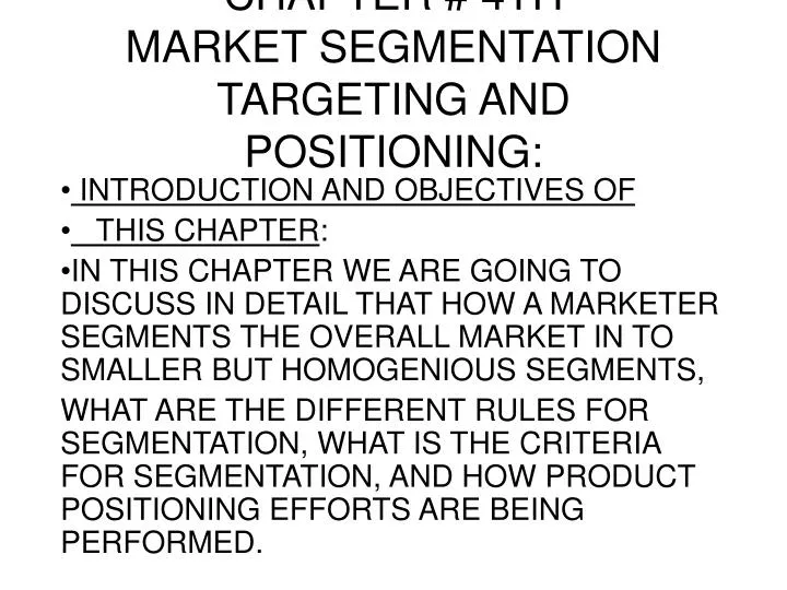chapter 4th market segmentation targeting and positioning