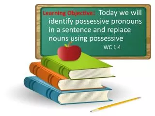 Learning Objective : Today we will identify possessive pronouns in a sentence and replace nouns using possessive