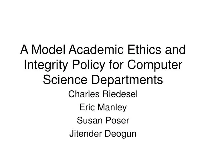 a model academic ethics and integrity policy for computer science departments
